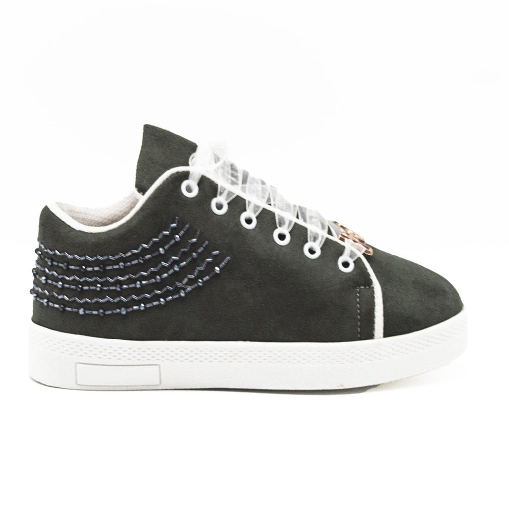 Peyton Luxury Slate Suede Handmade Embellished Tennis Shoe