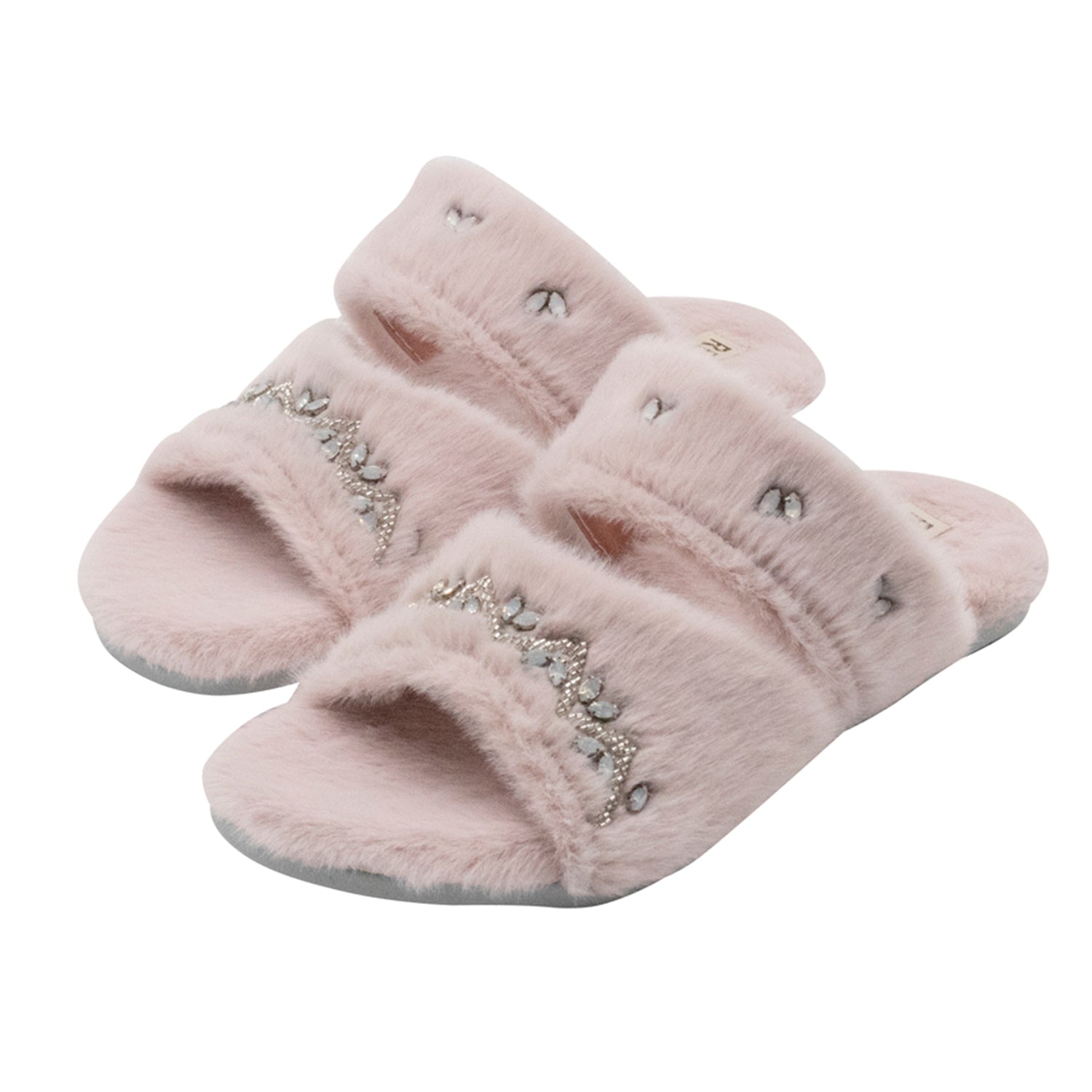 Abbie Dusky Pink Luxury Plush Diamanté Embellished Handmade Slipper