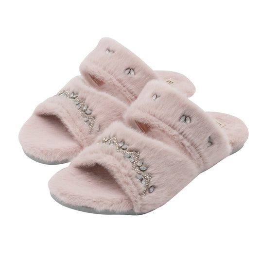 Abbie Dusky Pink Luxury Plush Diamanté Embellished Handmade Slipper