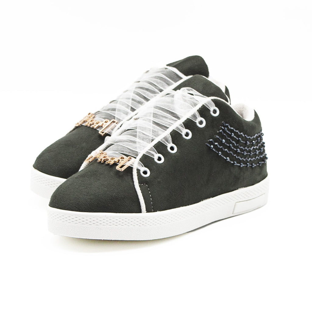 Peyton Luxury Slate Suede Handmade Embellished Tennis Shoe