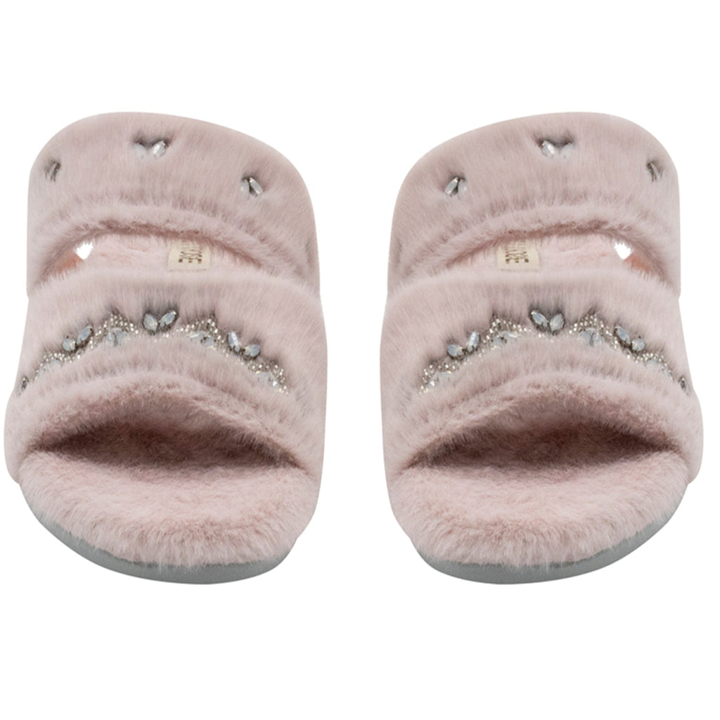 Abbie Dusky Pink Luxury Plush Diamanté Embellished Handmade Slipper