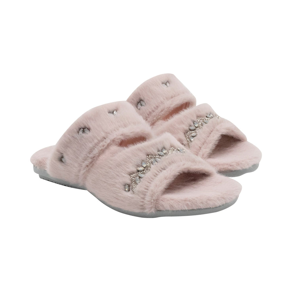 Abbie Dusky Pink Luxury Plush Diamanté Embellished Handmade Slipper