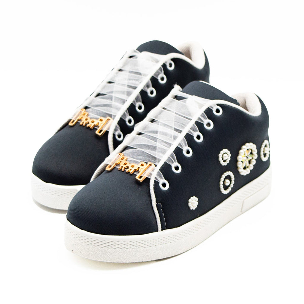 Katarina Luxury Charcoal Lycra Handmade Embellished Trainers