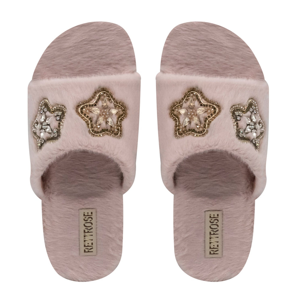 Bailey Pink Luxury Plush Diamanté Embellished Handmade Slipper