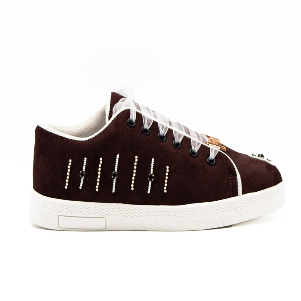 Emeryson Luxury Chocolate Suede Handmade Embellished Tennis Shoe