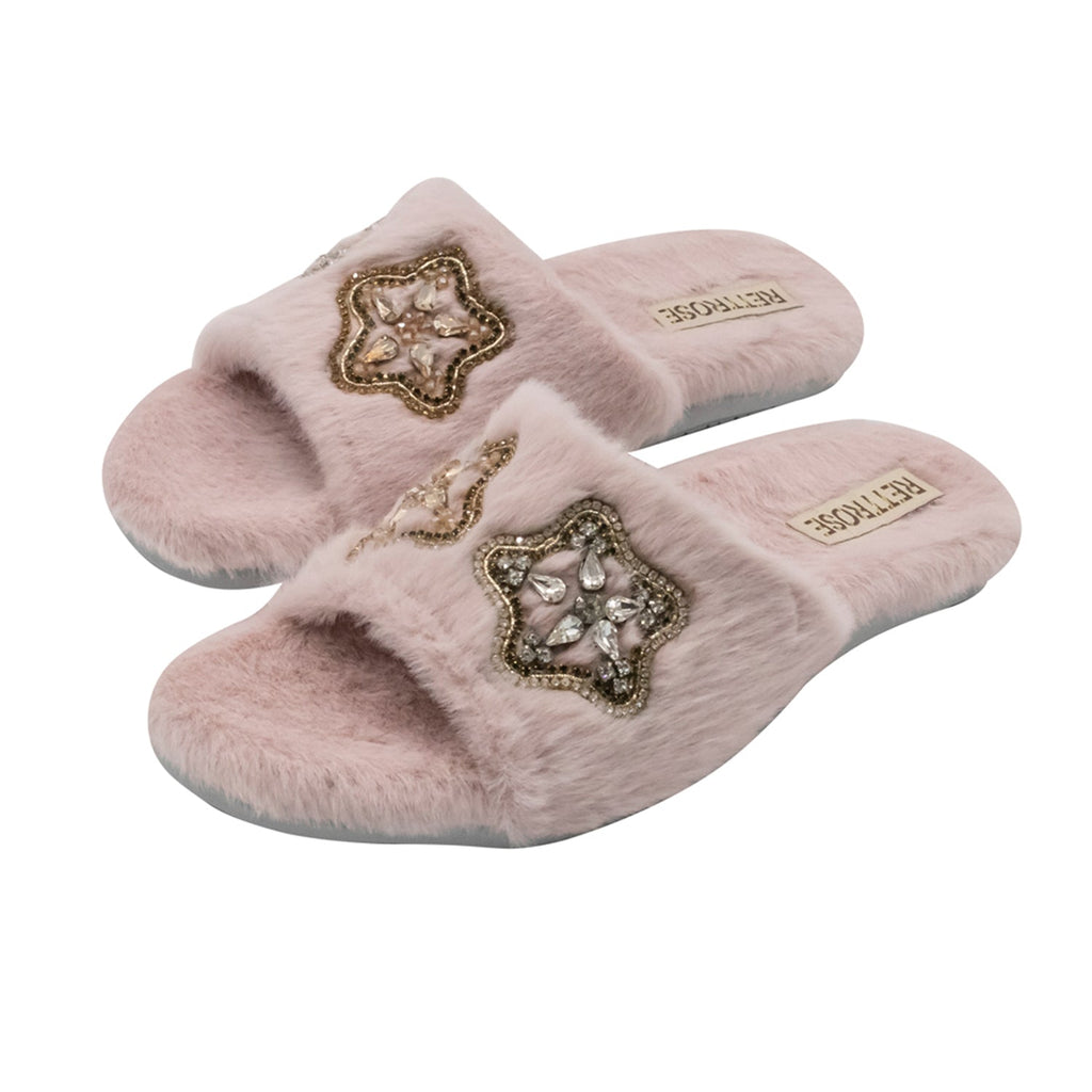 Bailey Pink Luxury Plush Diamanté Embellished Handmade Slipper