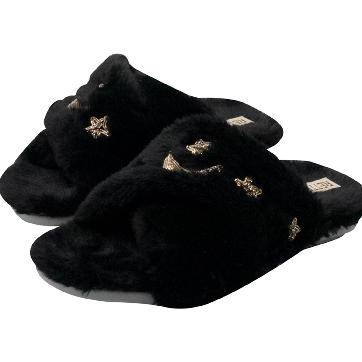 Isabel Black Luxury Plush Diamanté Embellished Handmade Slipper