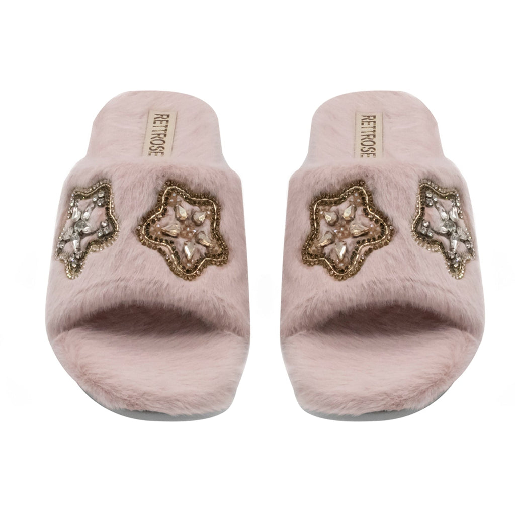 Bailey Pink Luxury Plush Diamanté Embellished Handmade Slipper