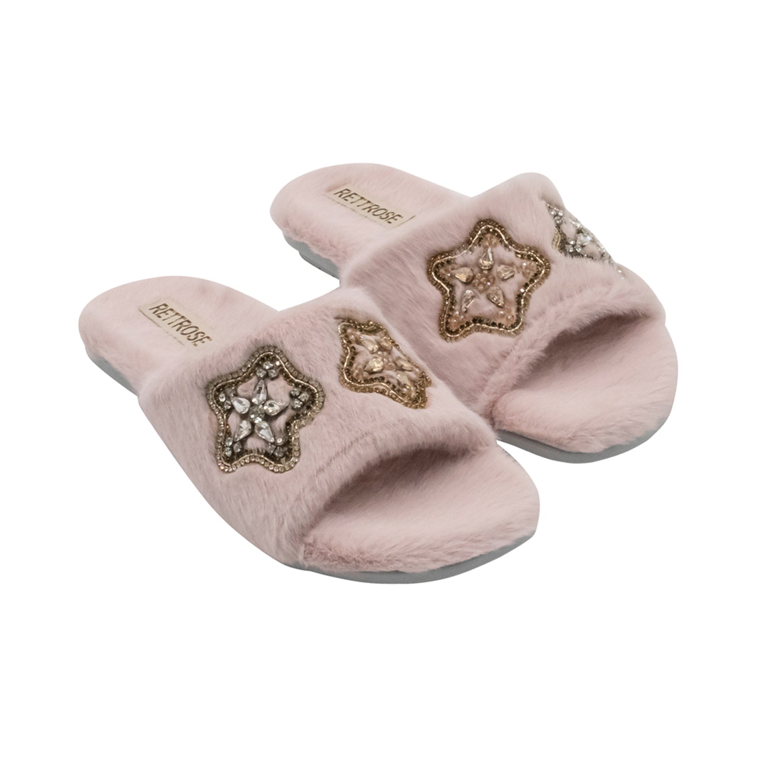 Bailey Pink Luxury Plush Diamanté Embellished Handmade Slipper