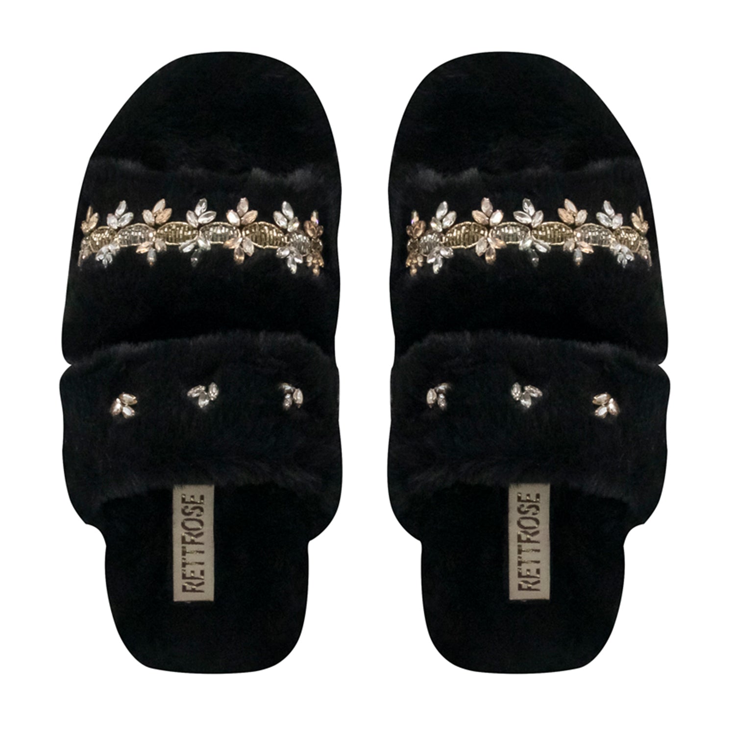 Faith Black Luxury Plush Diamanté Embellished Handmade Slipper