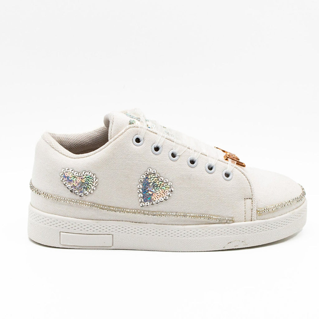 Raelynn Luxury White Canvas Handmade Embellished Tennis Shoe