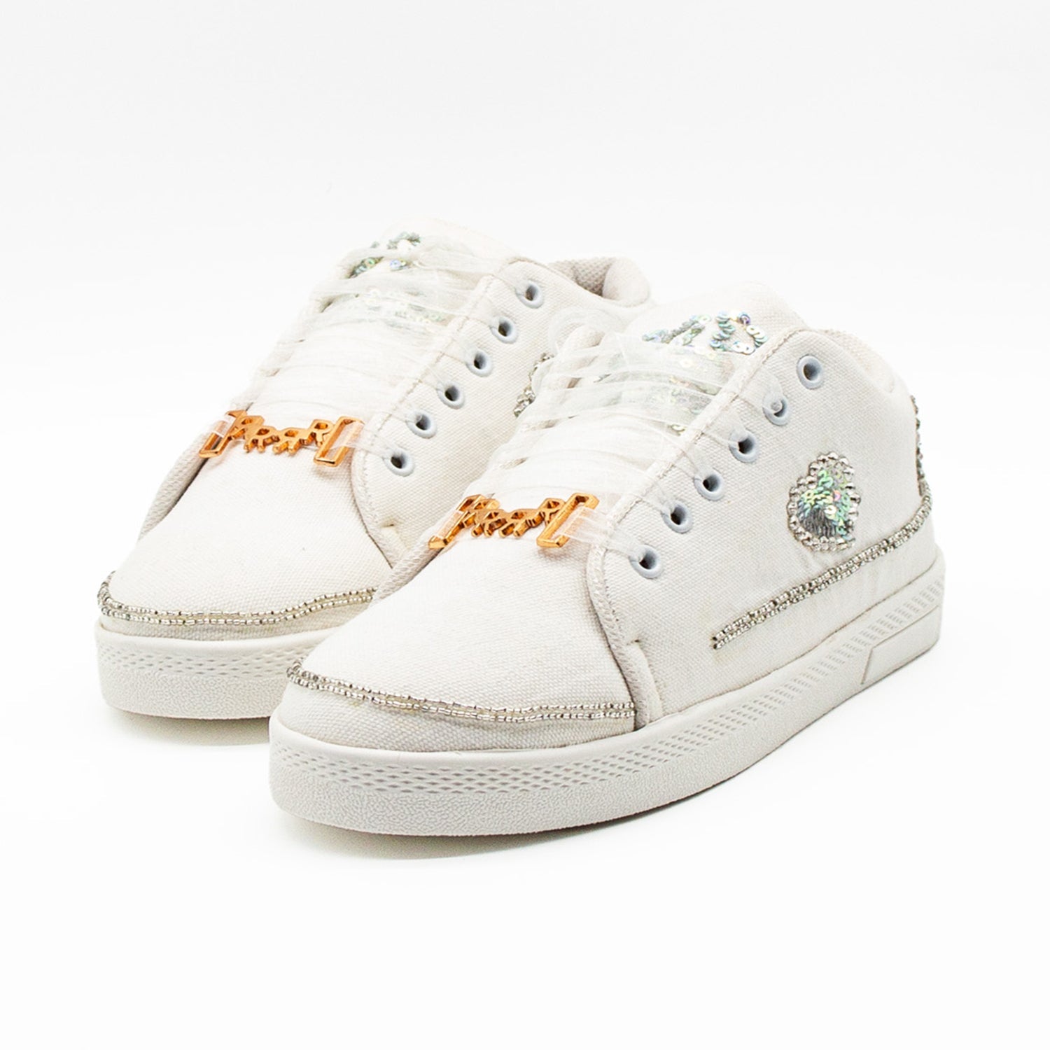 Raelynn Luxury White Canvas Handmade Embellished Tennis Shoe