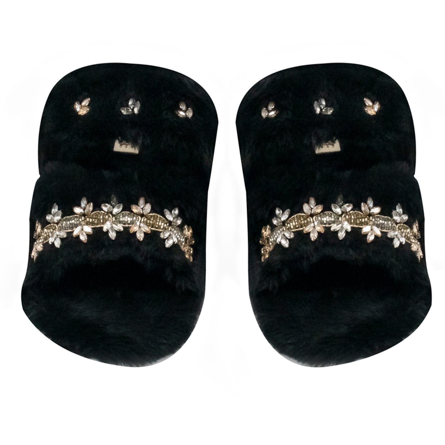 Faith Black Luxury Plush Diamanté Embellished Handmade Slipper