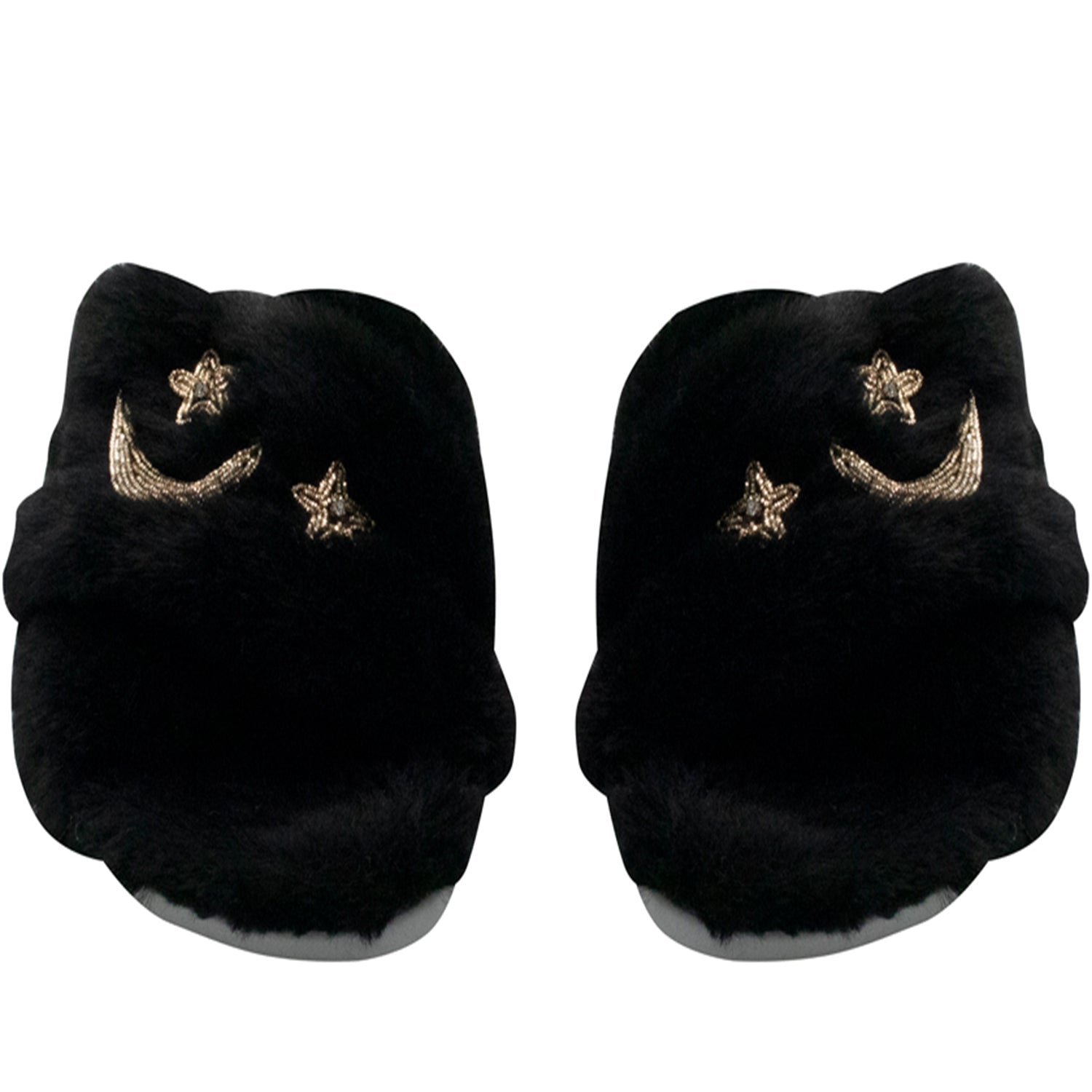 Isabel Black Luxury Plush Diamanté Embellished Handmade Slipper