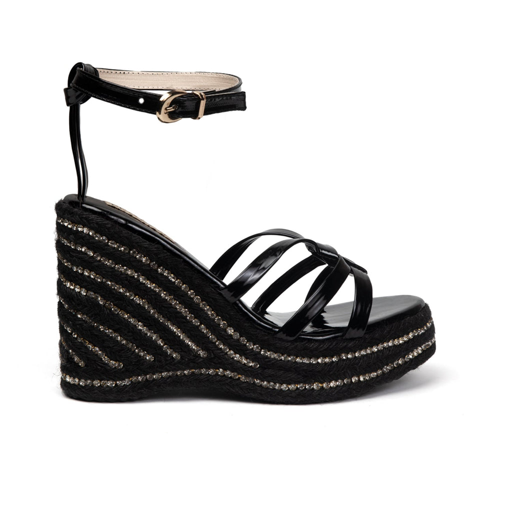 Alani Black Hand Embellished Luxury Wedge Shoe
