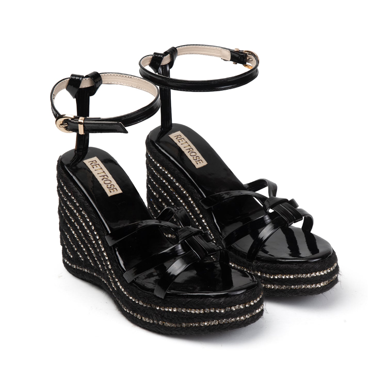 Alani Black Hand Embellished Luxury Wedge Shoe