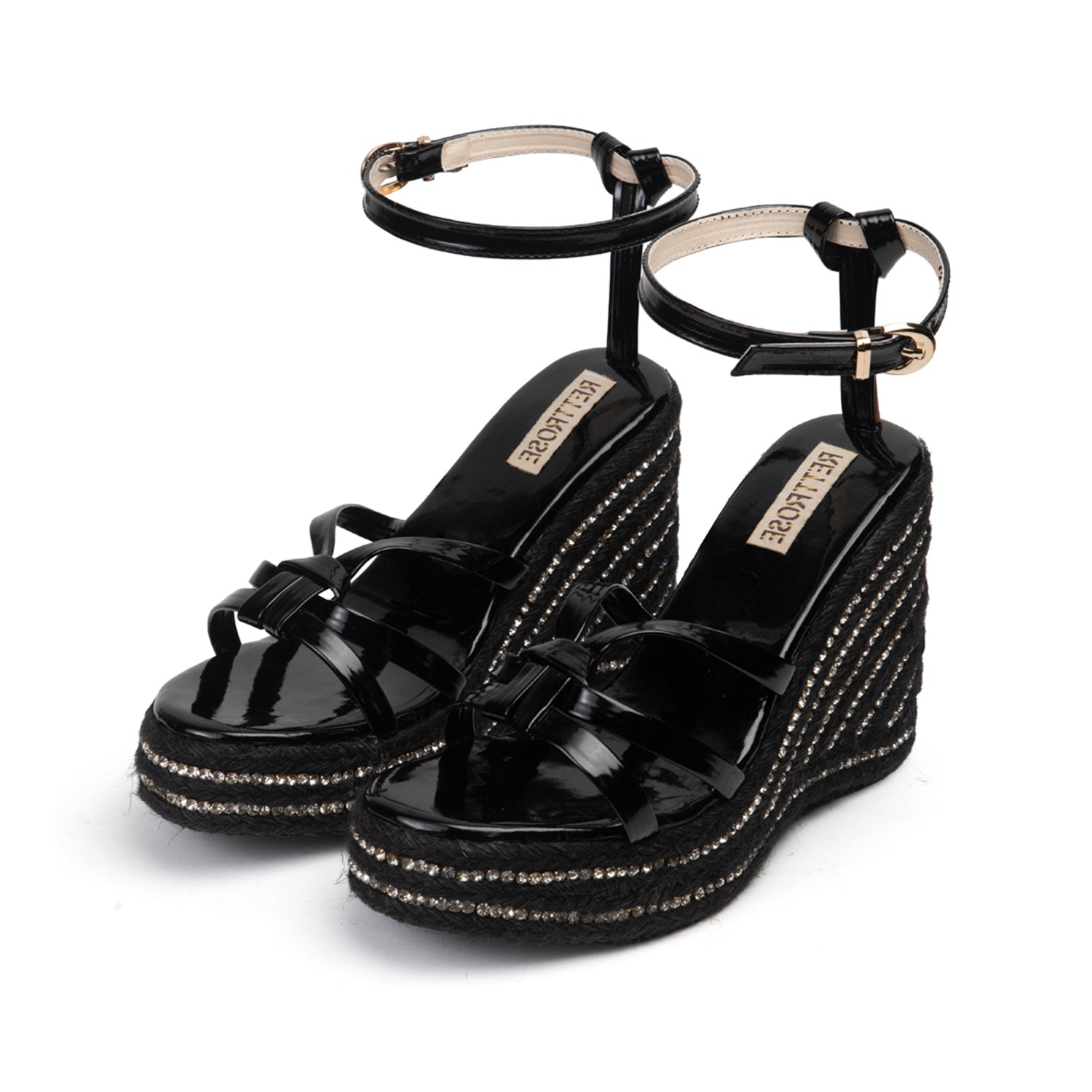 Alani Black Hand Embellished Luxury Wedge Shoe