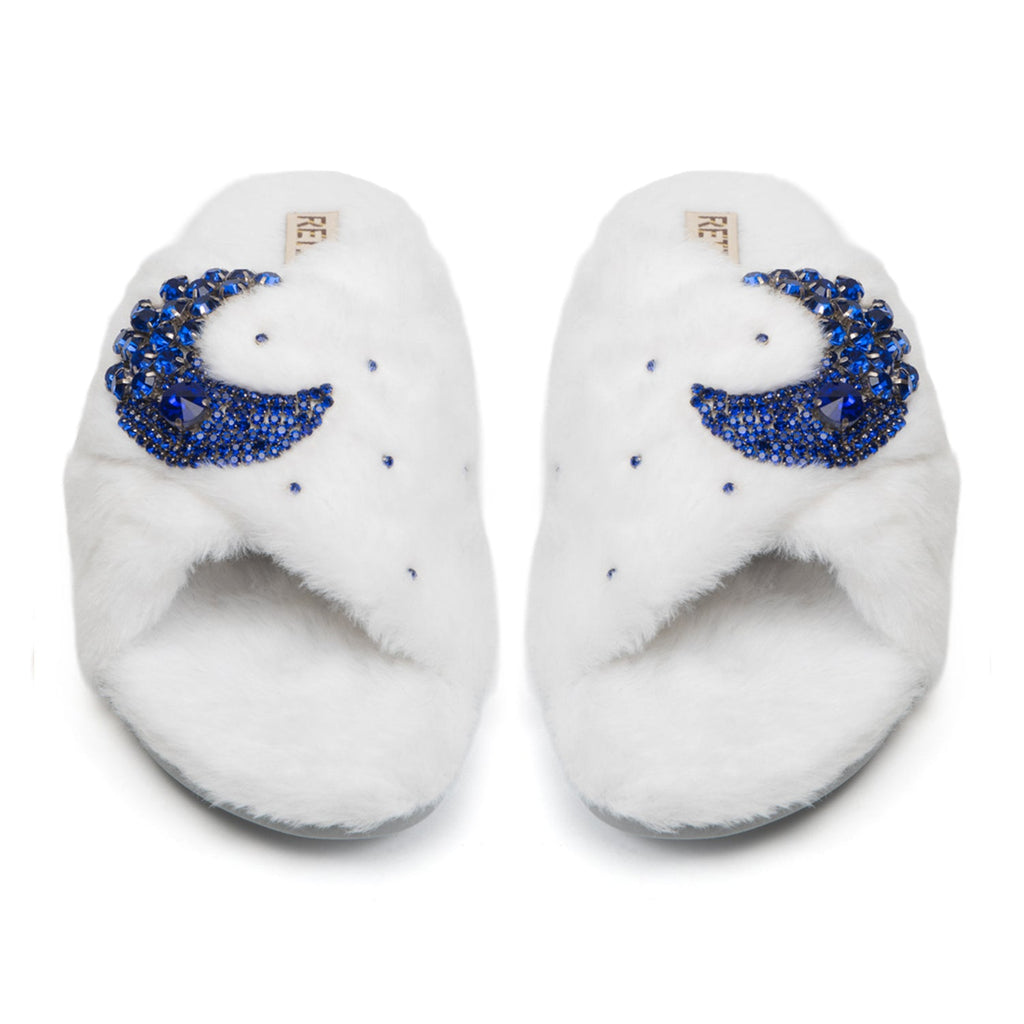 Alma White Luxury Faux Fur Comfortable Diamanté Embellished Women’s Handmade Slippers