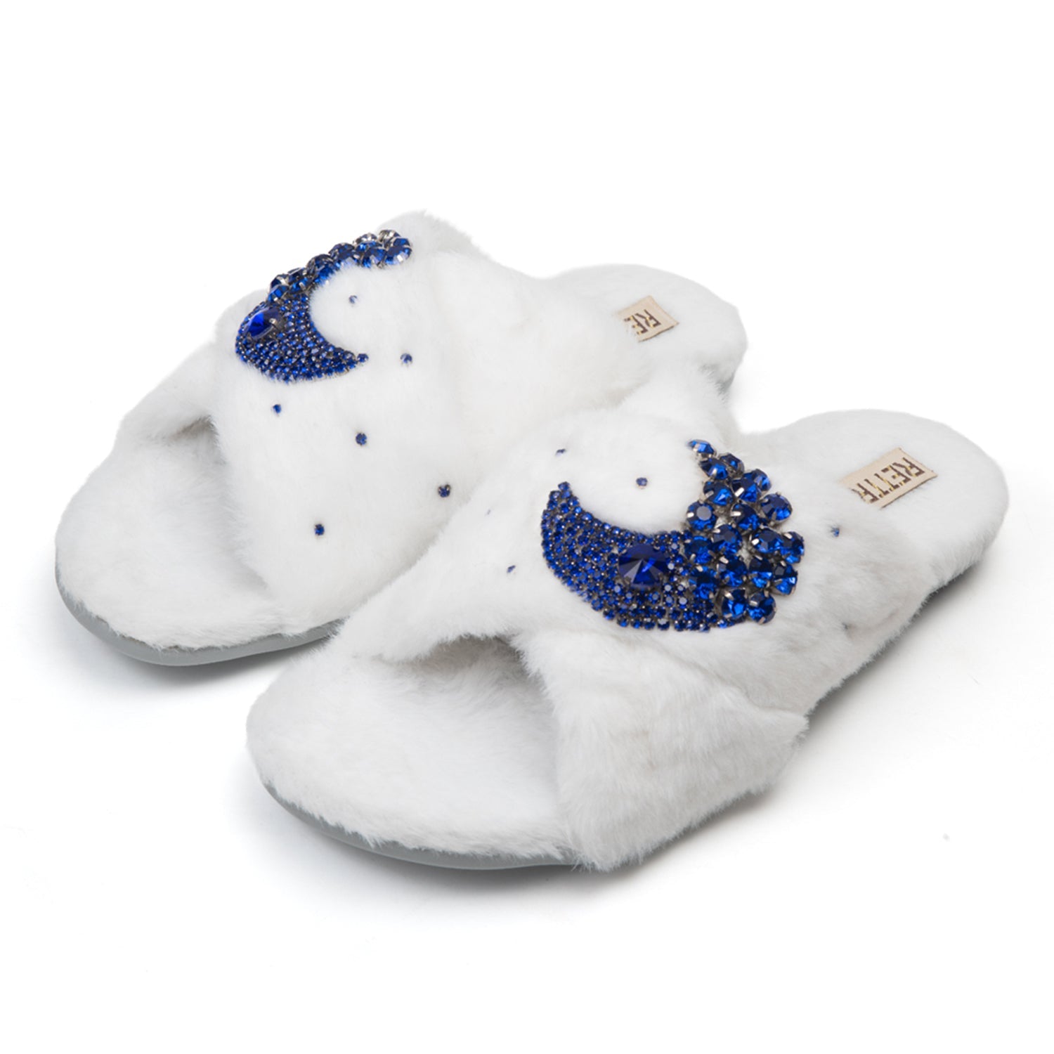 Alma White Luxury Faux Fur Comfortable Diamanté Embellished Women’s Handmade Slippers
