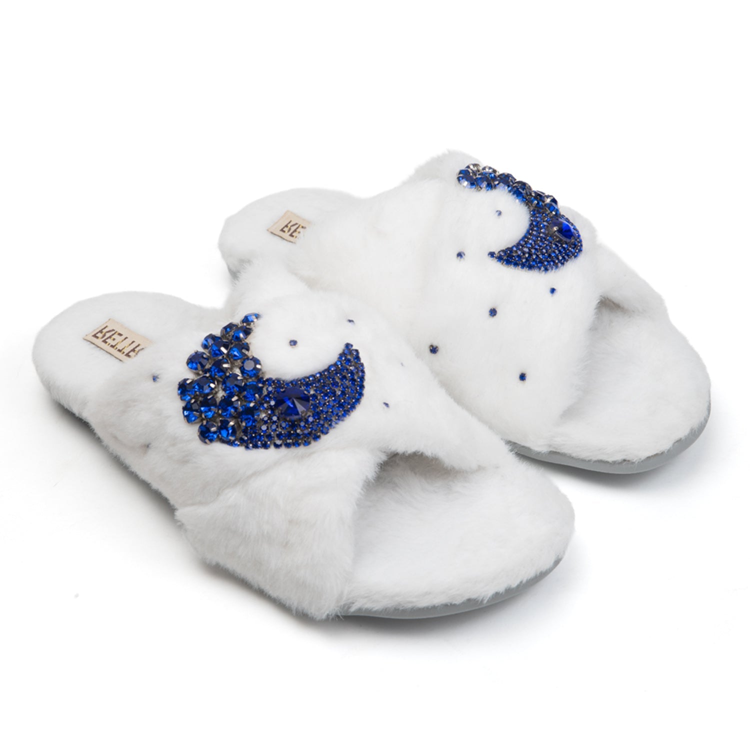 Alma White Luxury Faux Fur Comfortable Diamanté Embellished Women’s Handmade Slippers