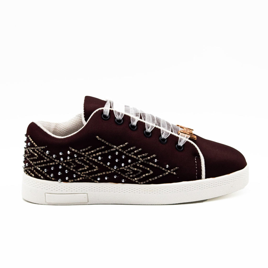 Amaya Luxury Chocolate  Lycra Handmade Embellished Tennis Shoe