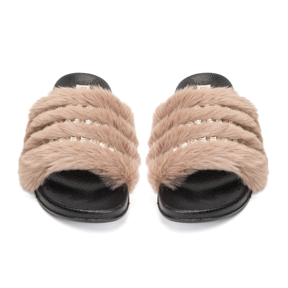 The Anita Mink Luxury Plush Diamanté Embellished Handmade Sliders | RETTROSE |