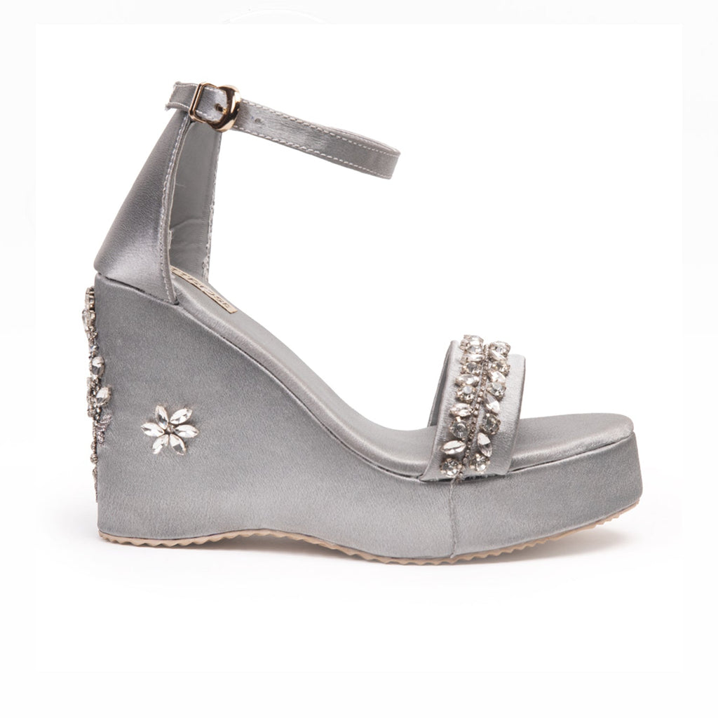 Delilah Grey Hand Embellished Luxury Wedge Shoe