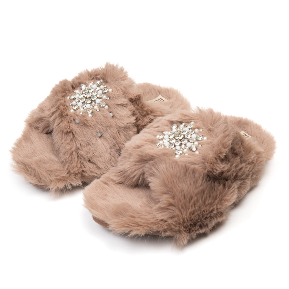 Alice Mink Luxury Plush Diamanté Embellished Handmade Slipper