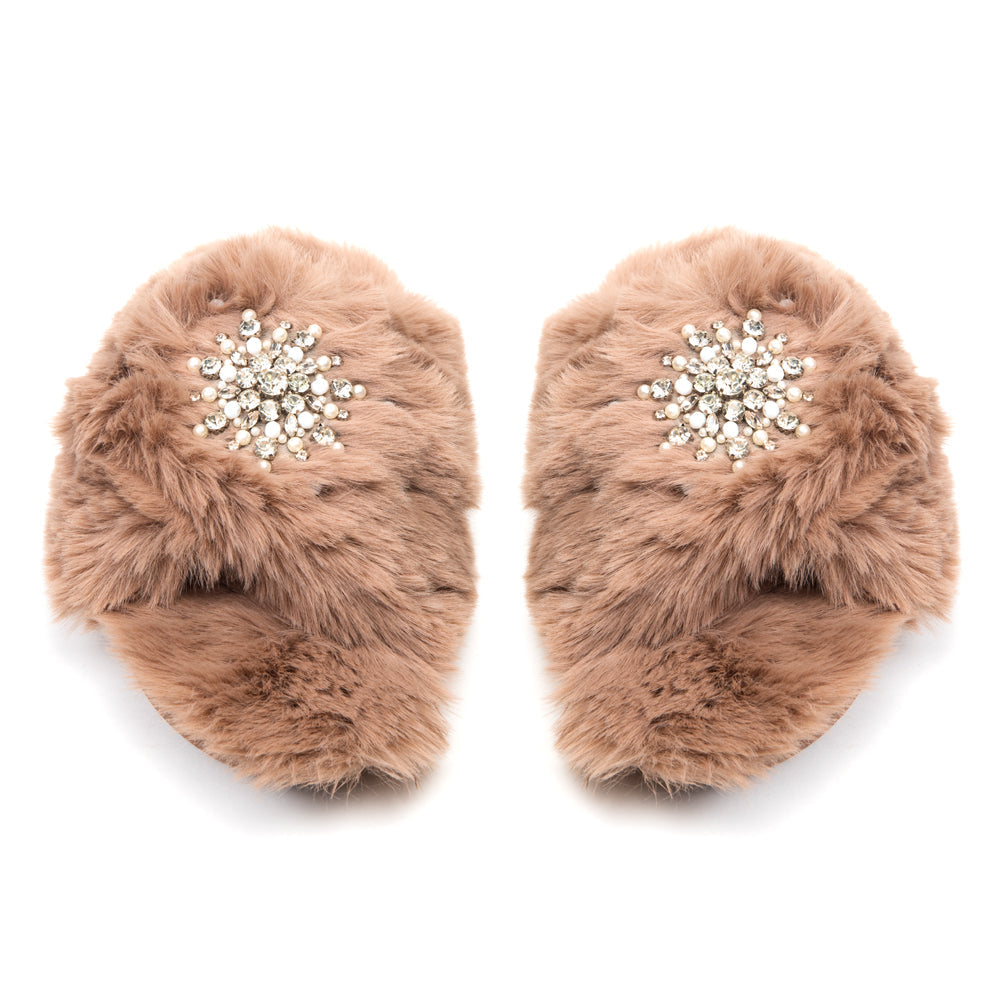 Alice Mink Luxury Plush Diamanté Embellished Handmade Slipper