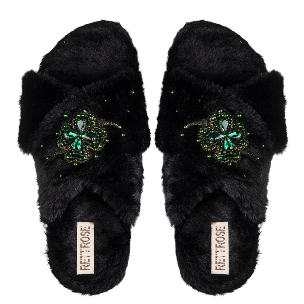 Emma Noir Luxury Faux Fur Comfortable Diamanté Embellished Women’s Handmade Slippers
