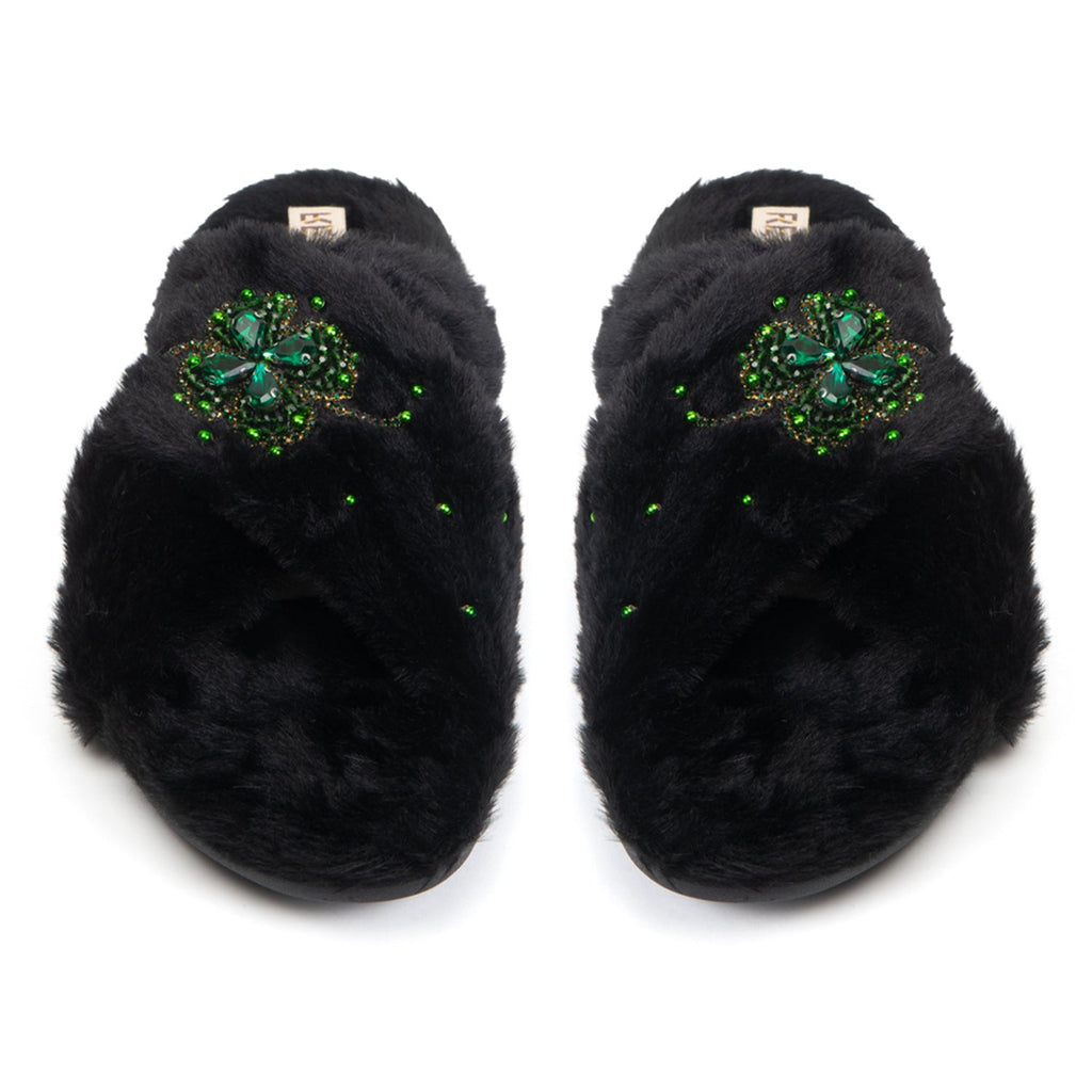 Emma Noir Luxury Faux Fur Comfortable Diamanté Embellished Women’s Handmade Slippers