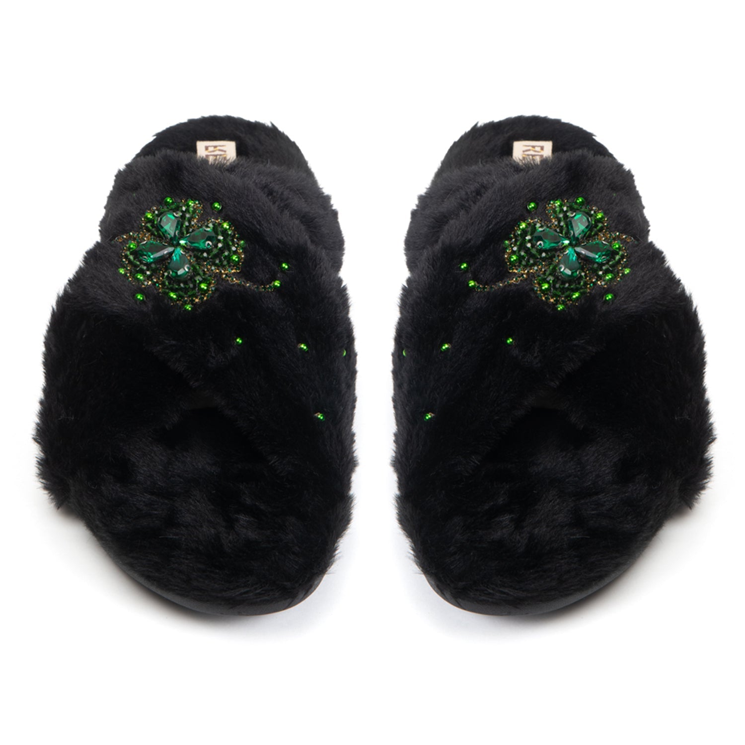 Emma Noir Luxury Faux Fur Comfortable Diamanté Embellished Women’s Handmade Slippers