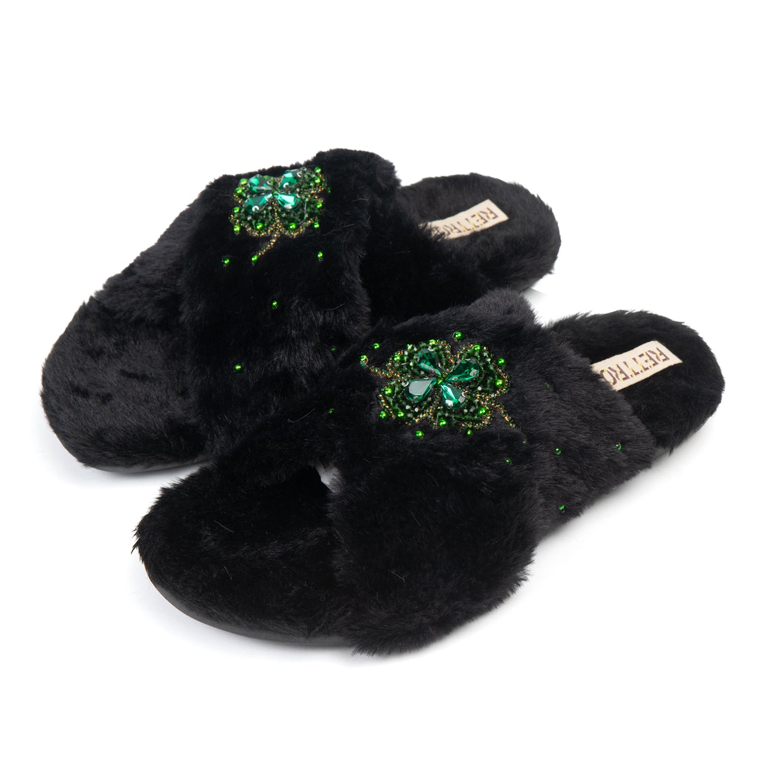 Emma Noir Luxury Faux Fur Comfortable Diamanté Embellished Women’s Handmade Slippers