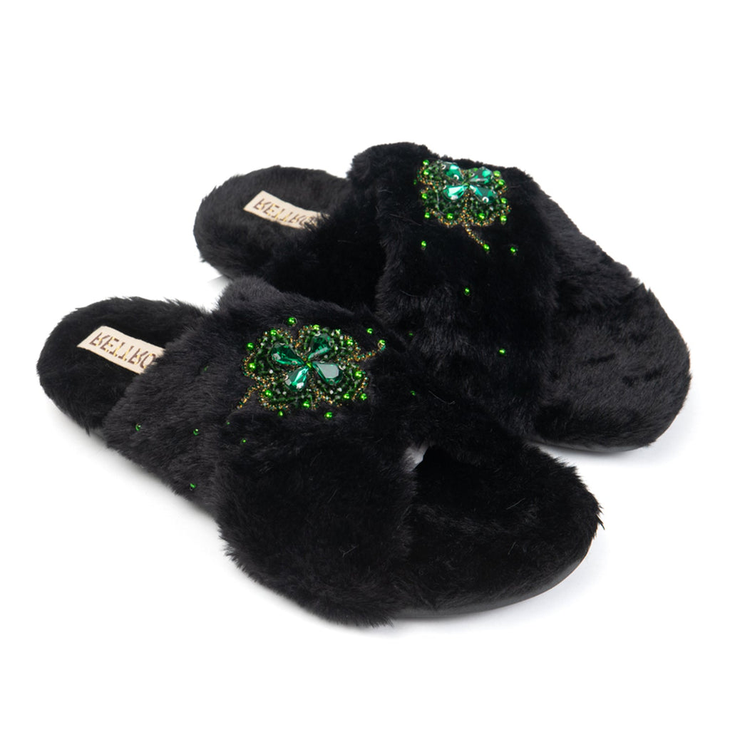 Emma Noir Luxury Faux Fur Comfortable Diamanté Embellished Women’s Handmade Slippers