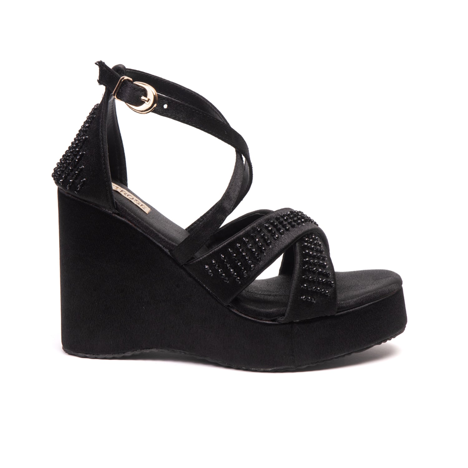 Genesis Black Hand Embellished Luxury Wedge Shoe