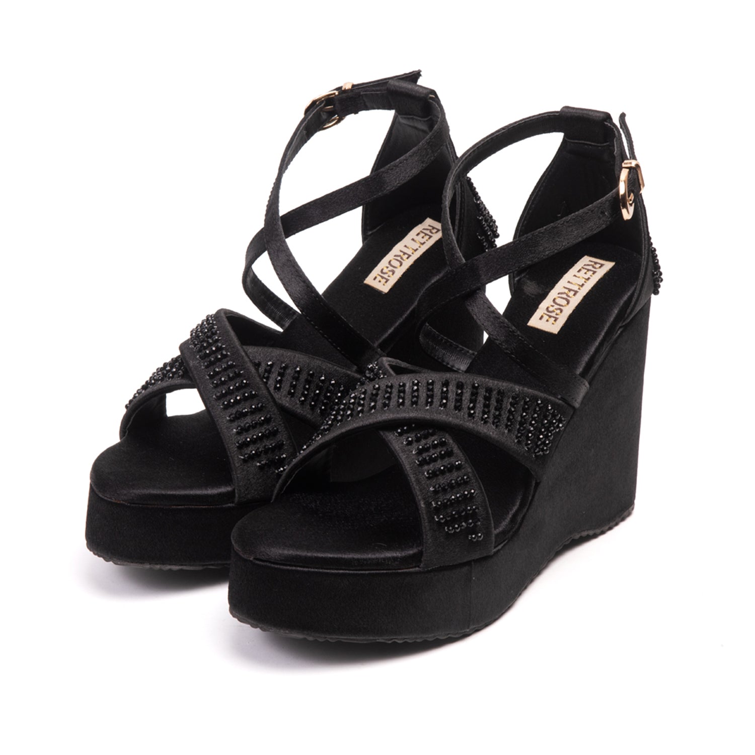 Genesis Black Hand Embellished Luxury Wedge Shoe