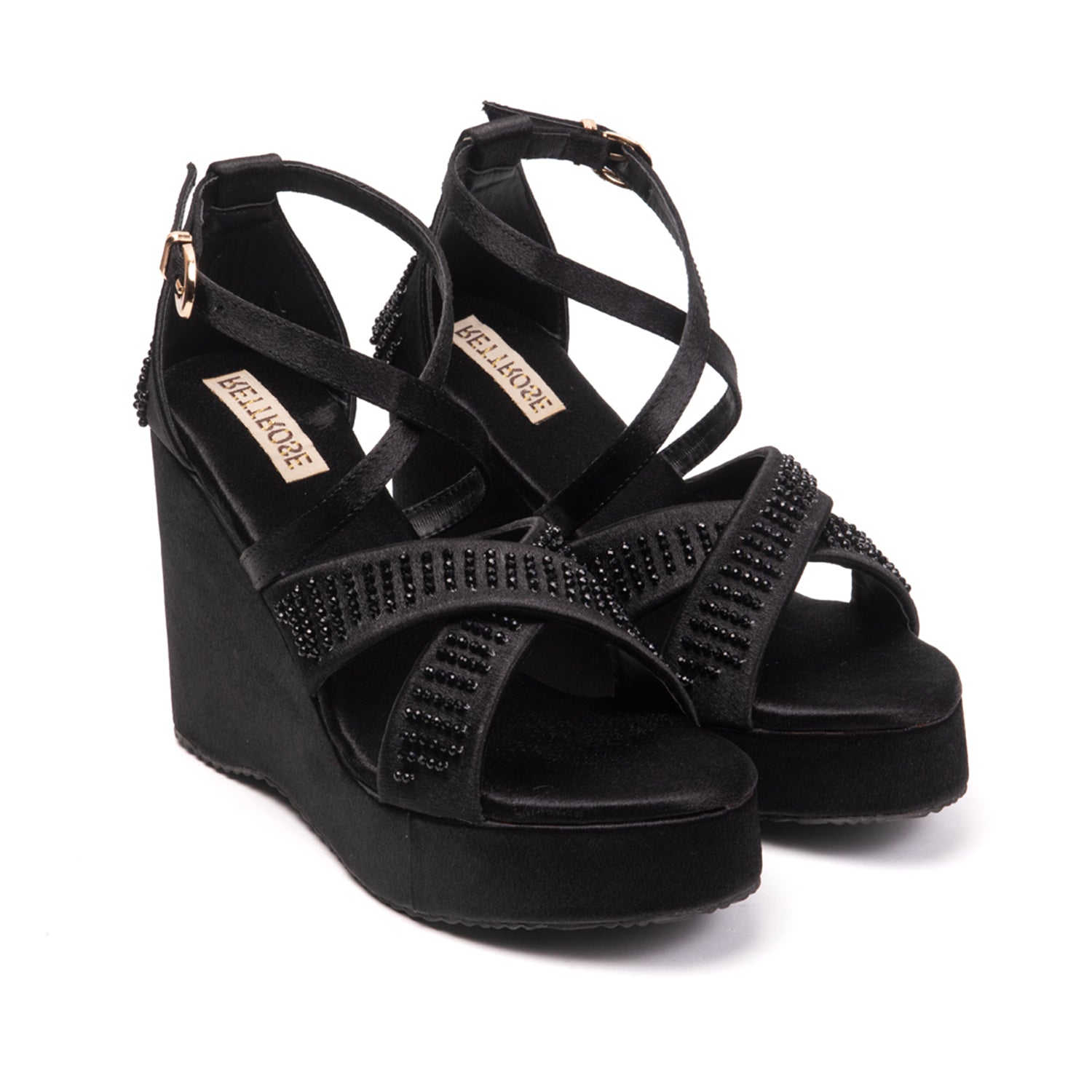 Genesis Black Hand Embellished Luxury Wedge Shoe