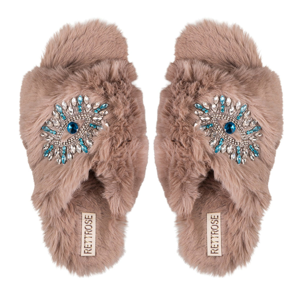 Hannah Mink Luxury Plush Diamanté Embellished Handmade Slipper