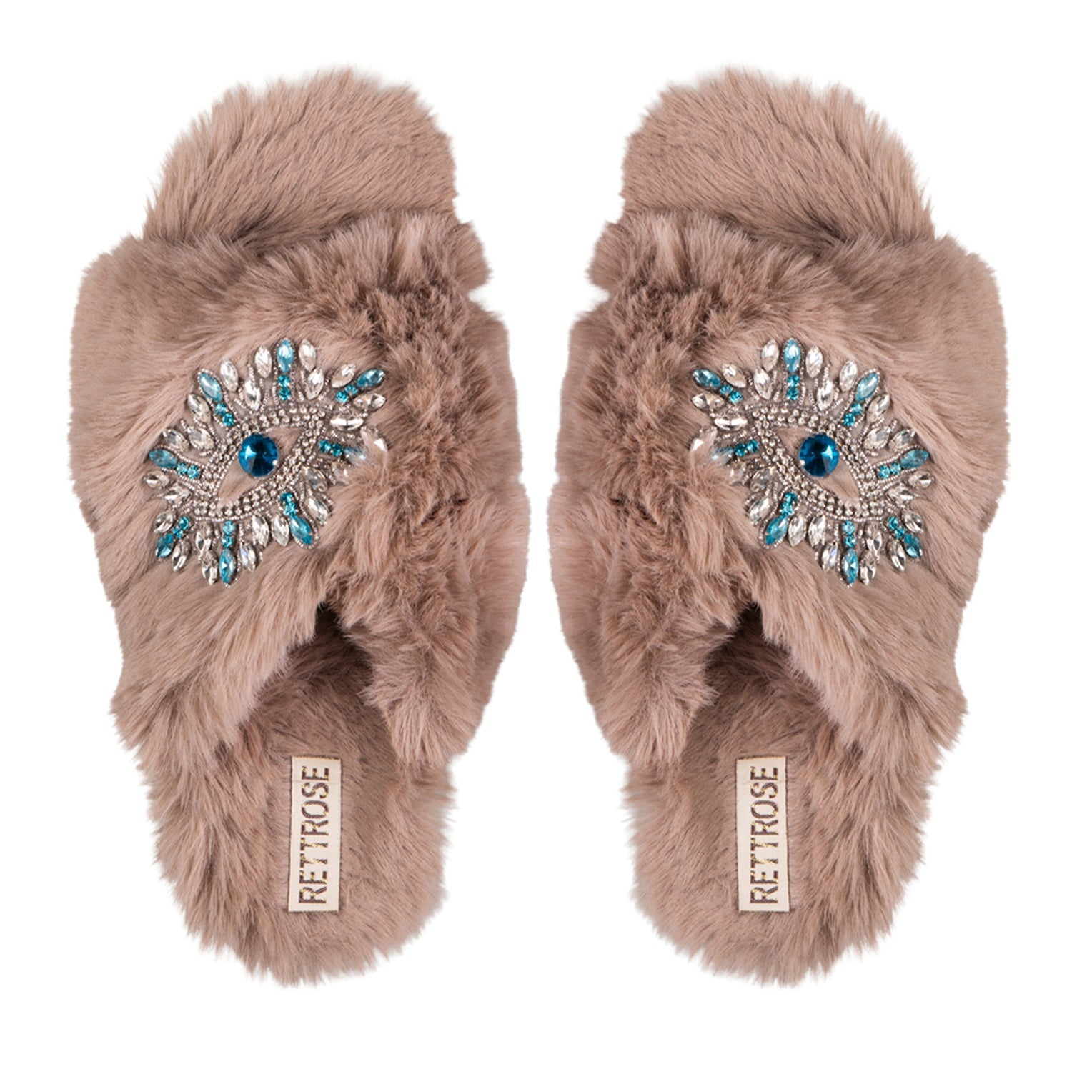 Hannah Mink Luxury Plush Diamanté Embellished Handmade Slipper