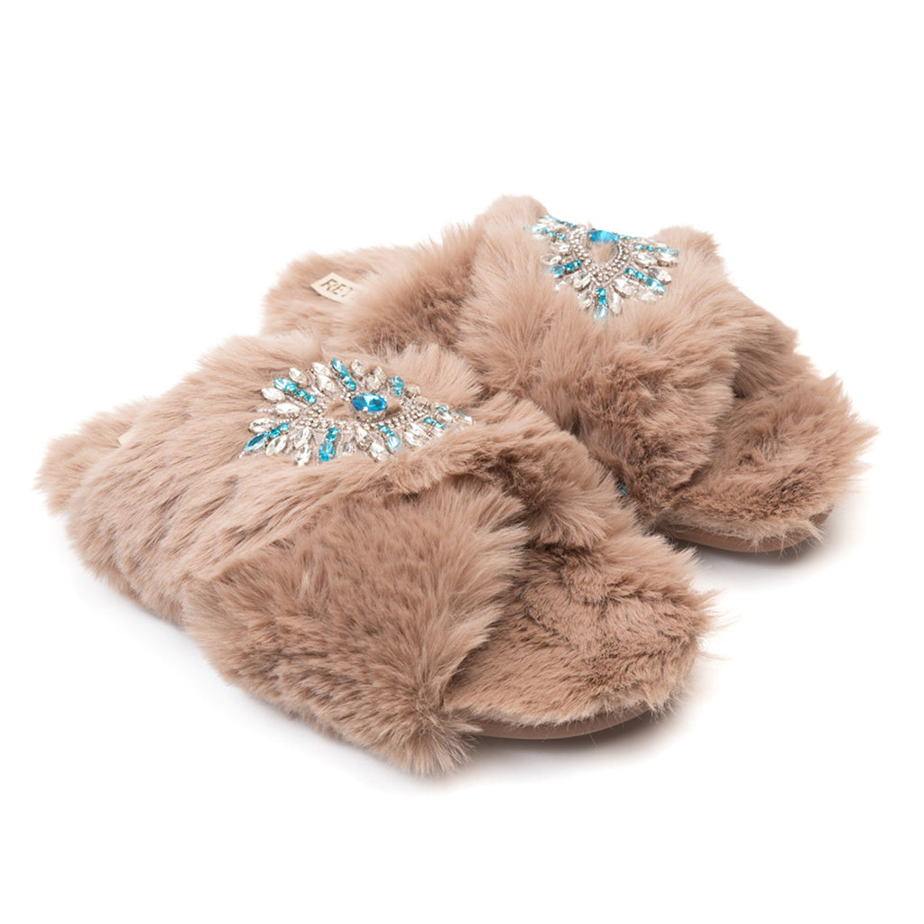 Hannah Mink Luxury Plush Diamanté Embellished Handmade Slipper