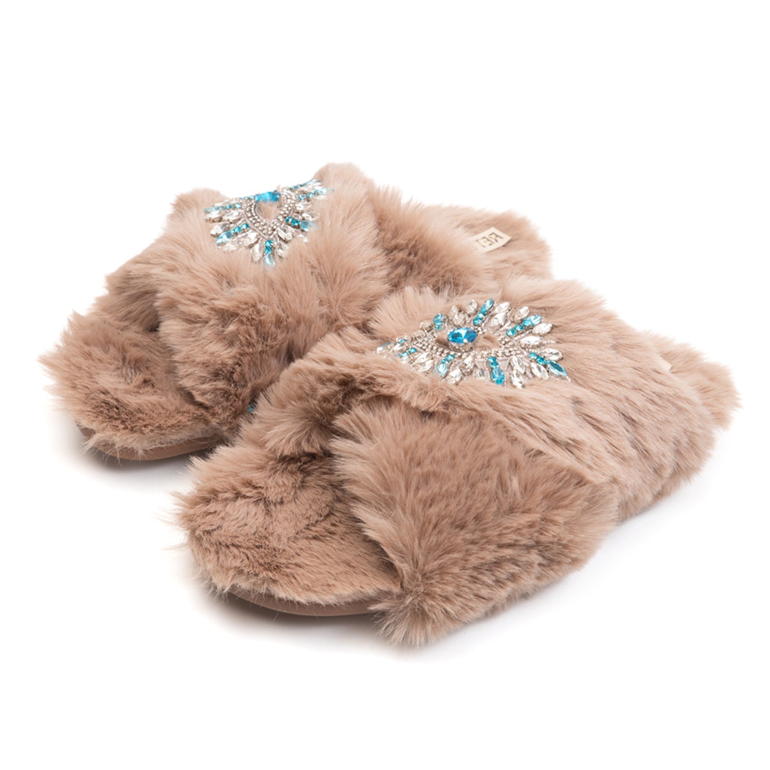 Hannah Mink Luxury Plush Diamanté Embellished Handmade Slipper