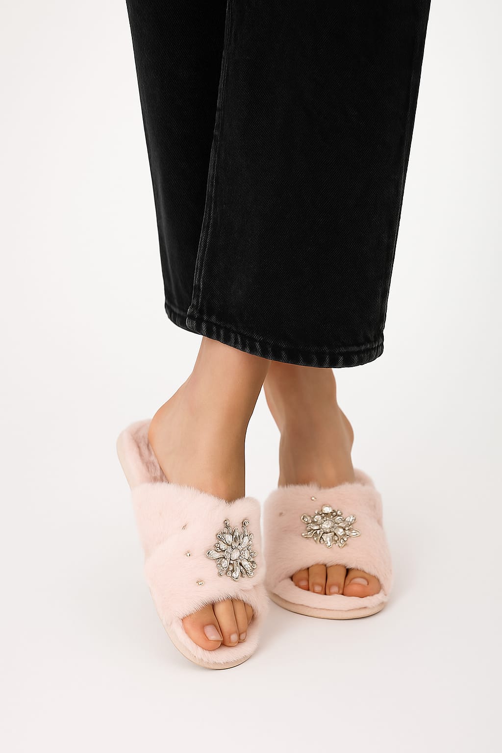 Audrey Dusky Pink Luxury Plush Diamanté Embellished Handmade Slipper