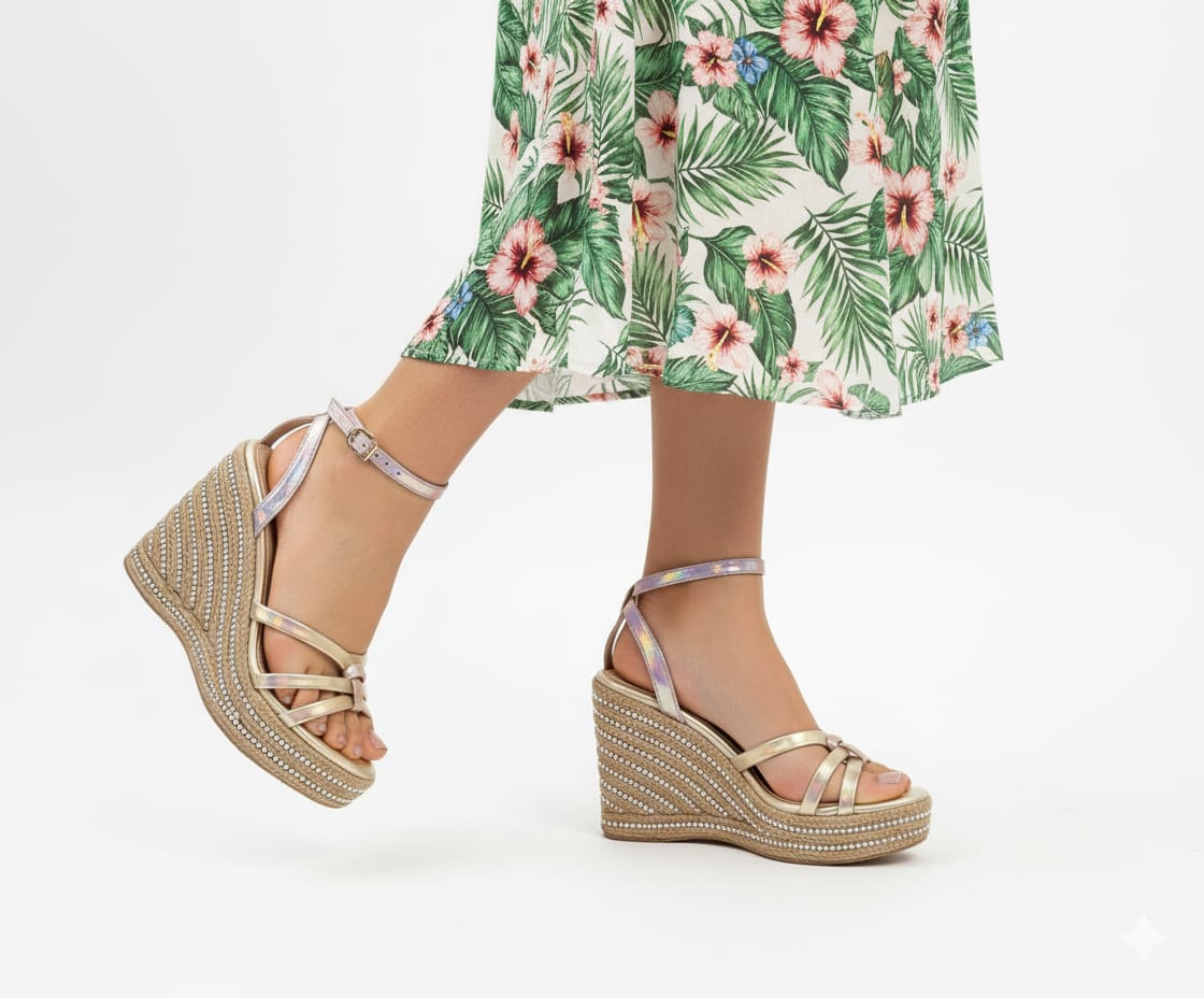 Alani Nude Hand Embellished Luxury Wedge Shoe