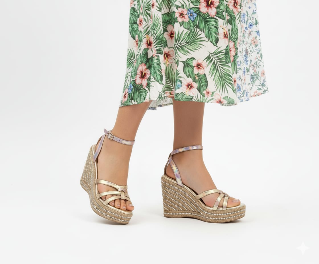 Alani Nude Hand Embellished Luxury Wedge Shoe