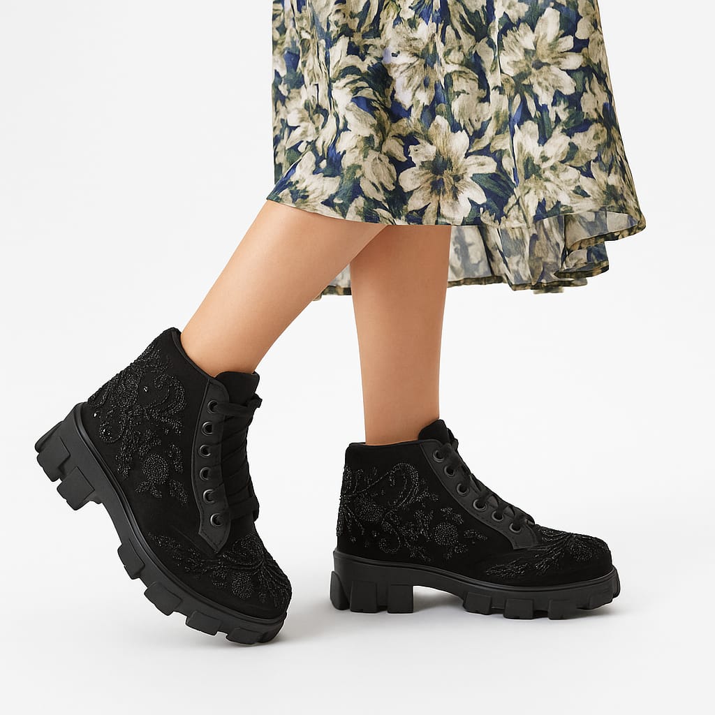 Brooklyn Luxury Noir Suede Handmade Embellished Boot