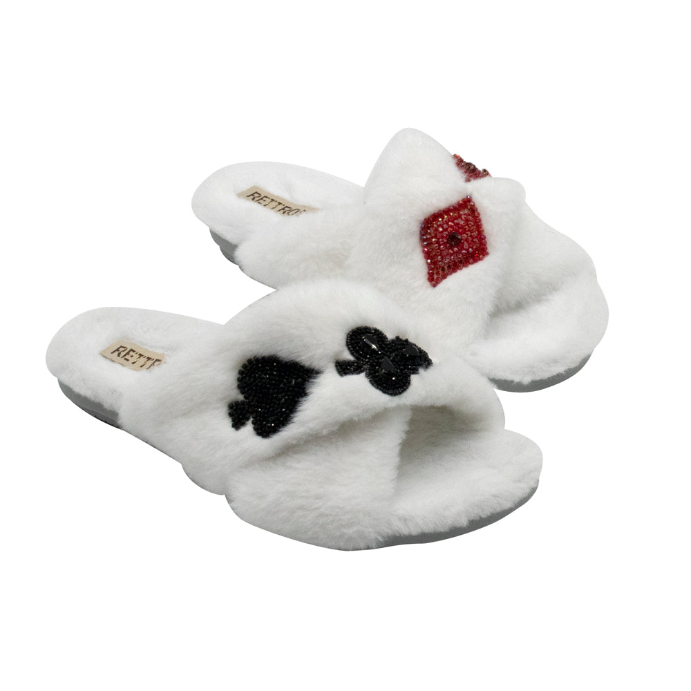 The Olivia Cream Luxury Plush Diamanté Embellished Handmade Slipper | RETTROSE |