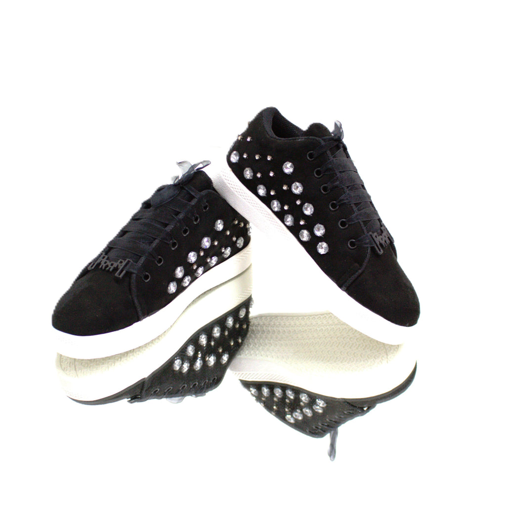 Rose Luxury Black Suede Handmade Embellished Tennis Shoe