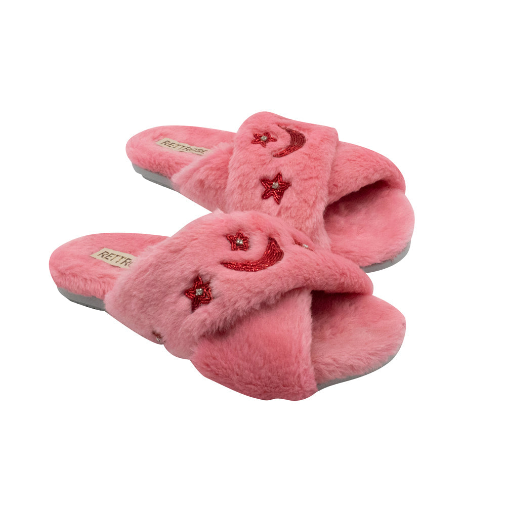 The Isabel Pink Luxury Plush Diamanté Embellished Handmade Slipper