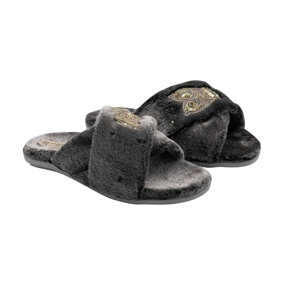 The Georgia Charcoal Luxury Plush Diamanté Embellished Handmade Slipper