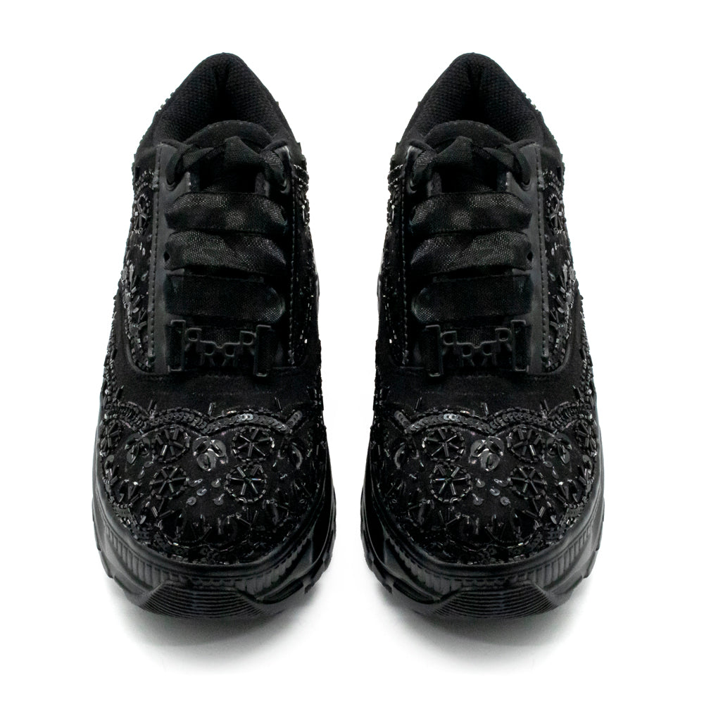 The Ava Luxury Noir Suede Handmade Embellished Trainers | RETTROSE |